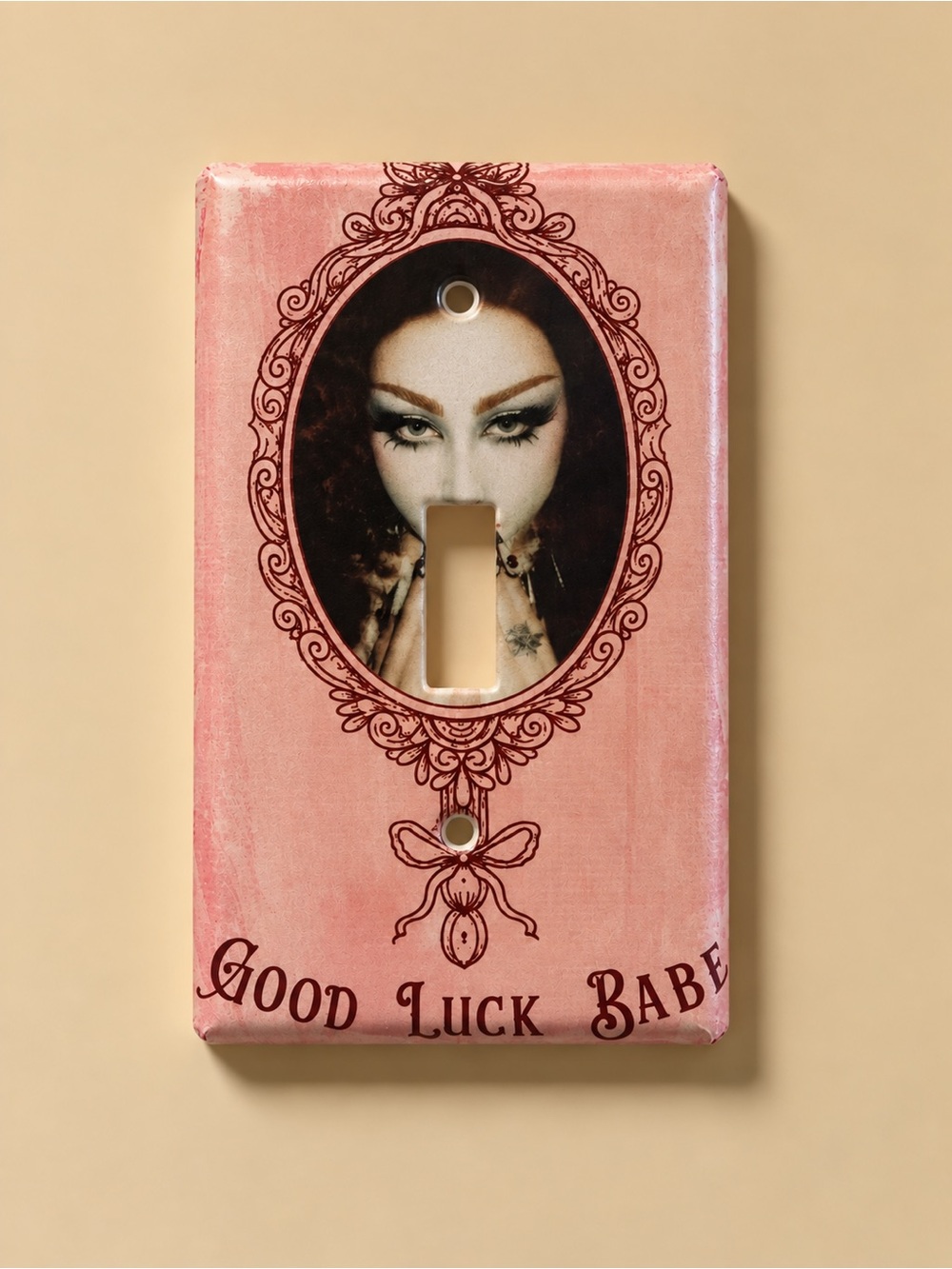 Handmade Good Luck Babe Pink Decorative Light Switch Plate